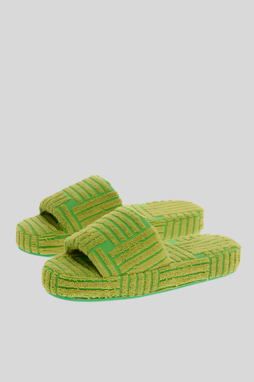 Bottega Veneta JACQUARD TERRY GEOMETRIC SPONGE SLIDERS
