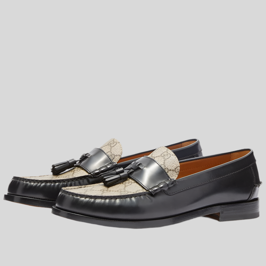 Gucci
Men's GG Loafer With Tassel In Black Leather & Ebony GG Canvas