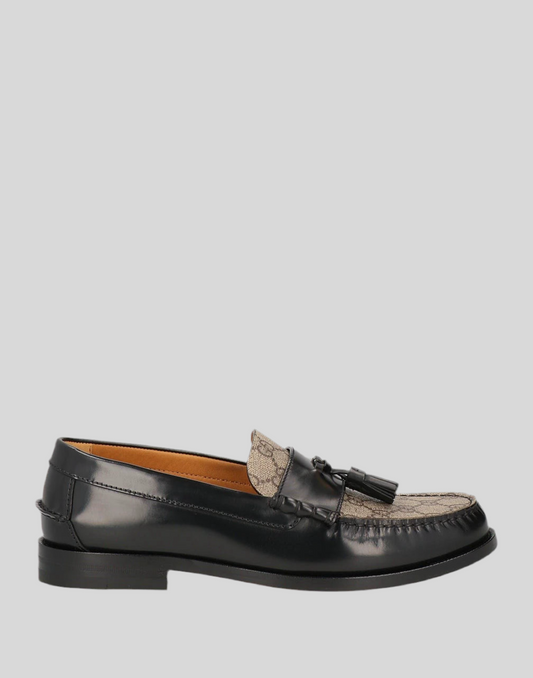 Gucci
Men's GG Loafer With Tassel In Black Leather & Ebony GG Canvas